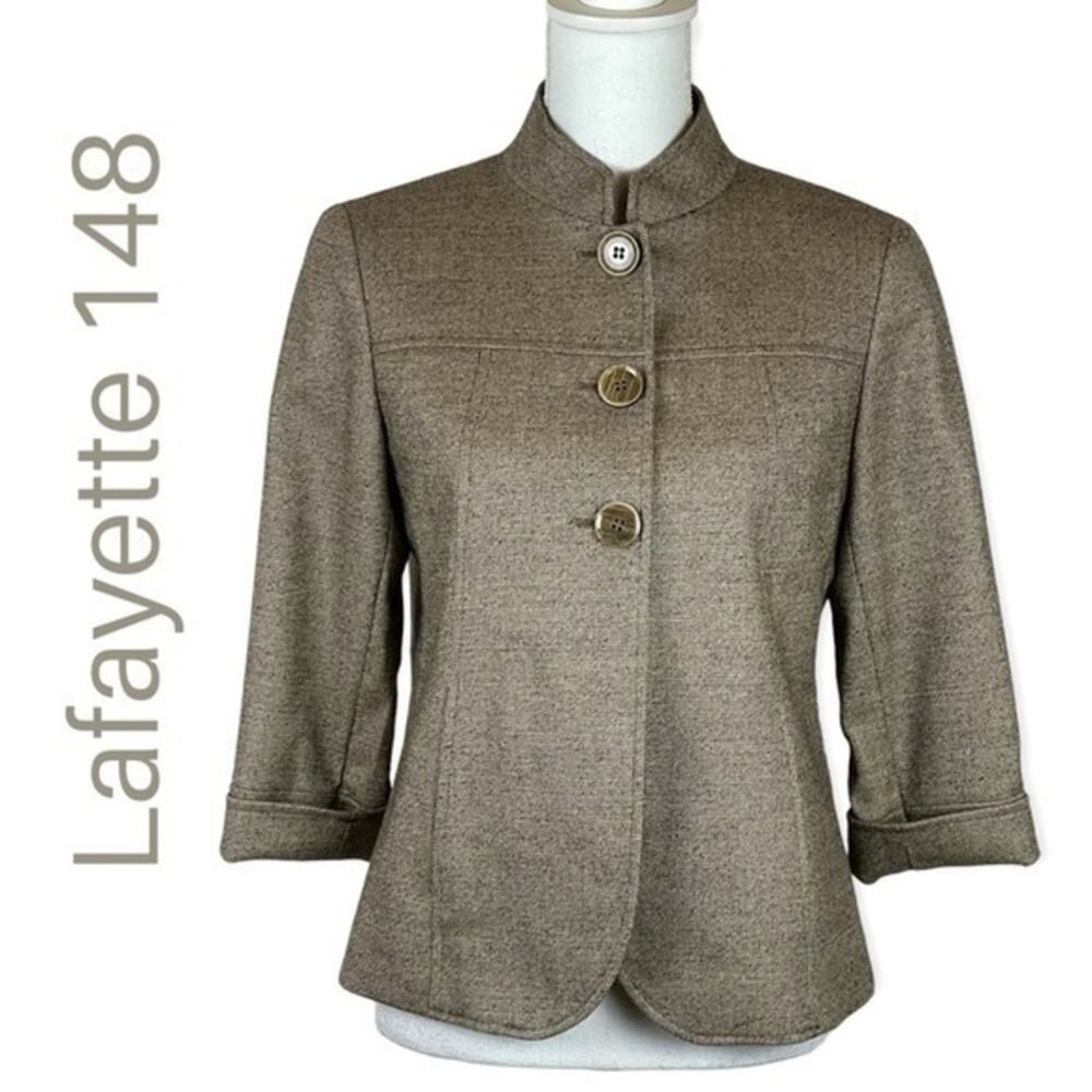 Lafayette 148 Virgin Wool Brown Tan Jacket Nwot Size 2 Academia Career